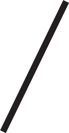 Simple black diagonal slash, serving as a visual divider or stylistic feature.